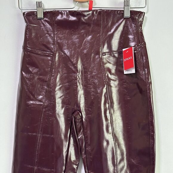 SPANX Faux Patent Vegan Leather Leggings M Ruby Pull On Skinny Party Club NEW - Picture 3 of 10